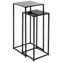 ZESTAW STOLIKÓW NA KWIATY SUNDERLAND - czarny, Design, metal/szkło (25-30/25-30/60-70cm)
