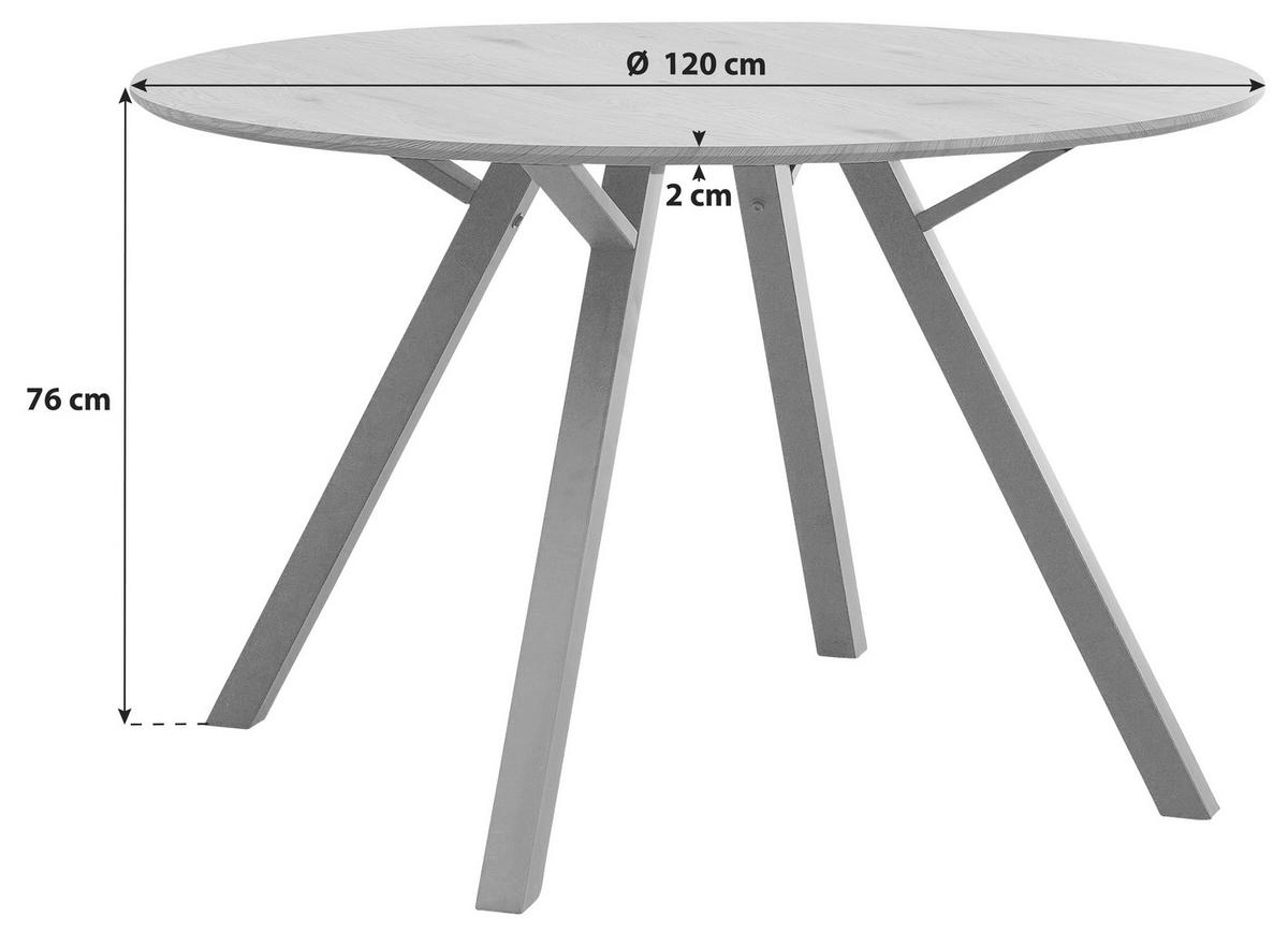 Masa ARNO 120 - culoare natur/negru, Konventionell, metal/material pe bază de lemn (120/76/120cm)
