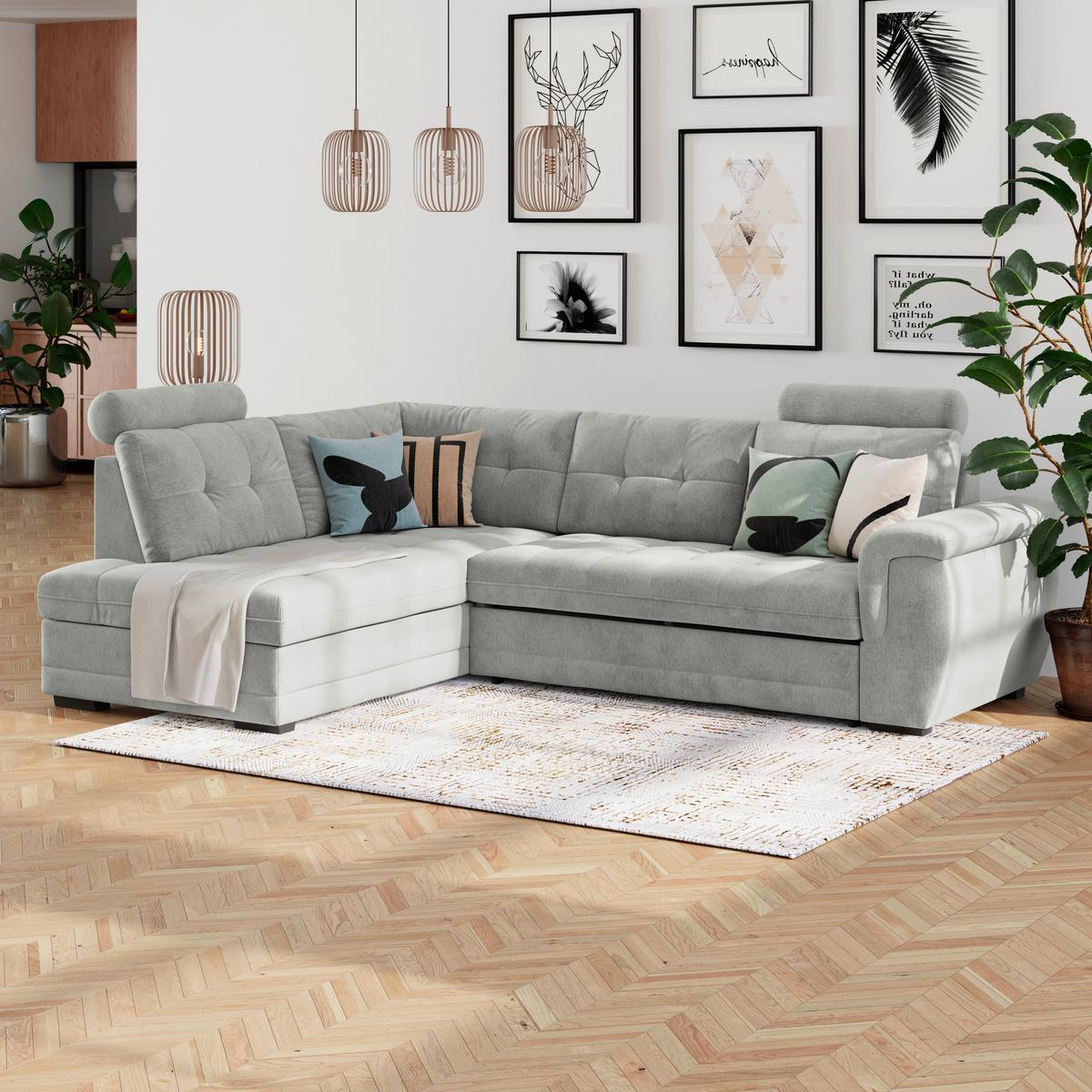 Ugaona Garnitura Falco New - sivo-bela/crna, Konvencionalno, tekstil/plastika (251/183cm) - Ondega