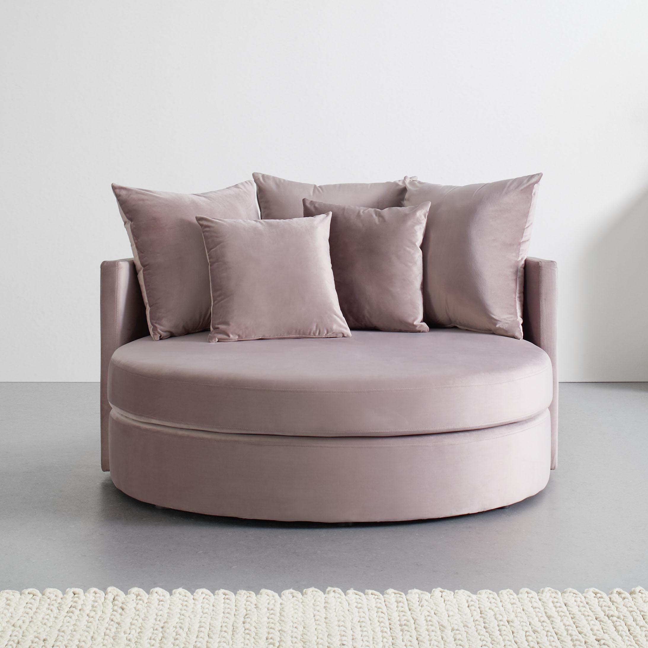 Sofa "Elena" mit 5 Kissen, rosa, Samtbezug - Schwarz/Rosa, MODERN, Holz/Kunststoff (130/65/140cm) - Bessagi Home