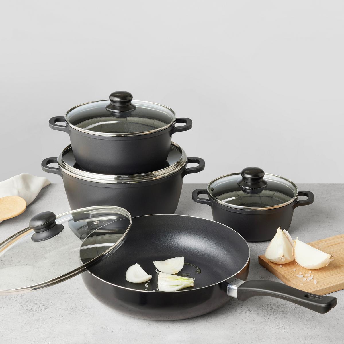 Kochtopfset Mia Schwarz, 6-teilig - Klar/Transparent, Konventionell, Glas/Kunststoff - Mömax