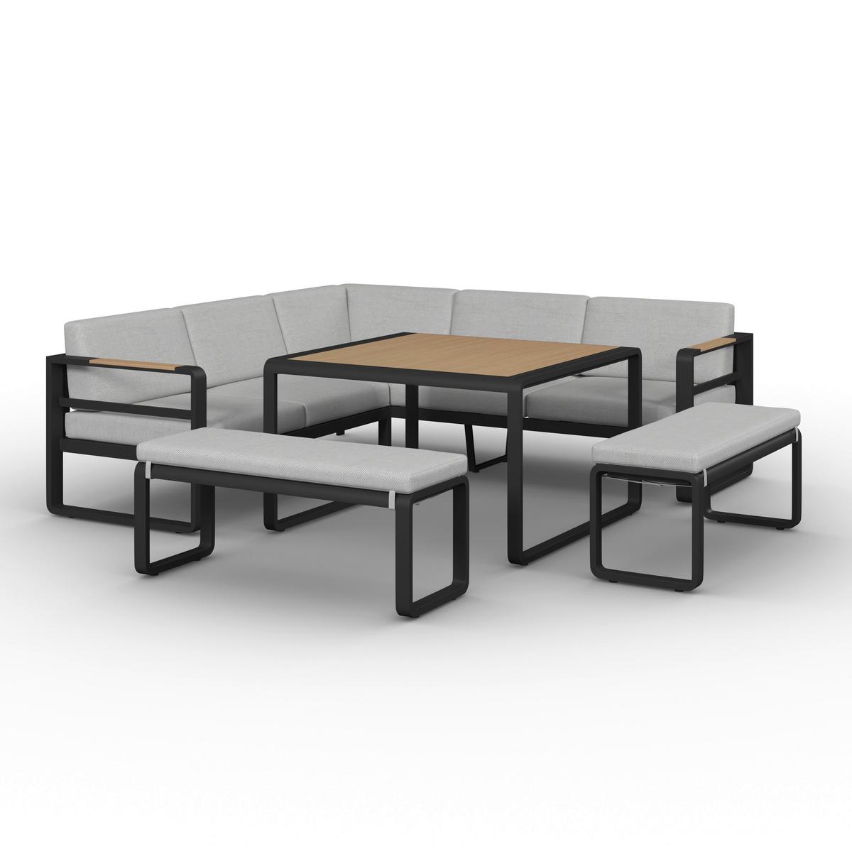 Dining-Loungeset Aruba Hellgr. /Schwarz Outdoorstoff/Metall - Hellgrau/Schwarz, MODERN, Kunststoff/Textil - Bessagi Garden