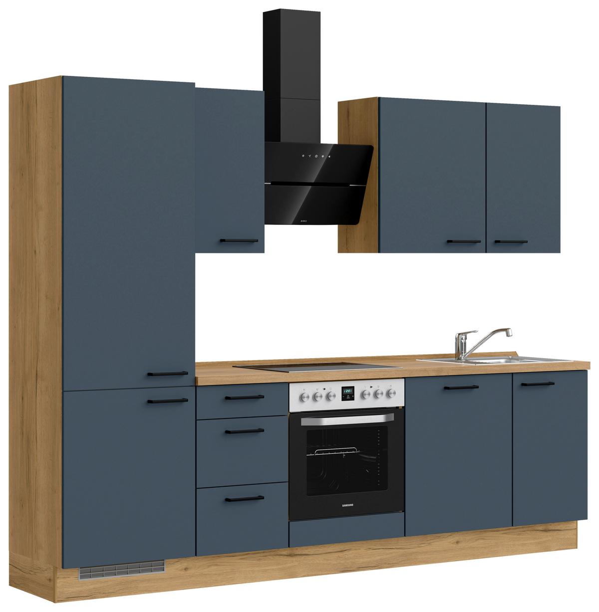 Küchenblock Easytouch High m. Geräten Dunkelblau - Eichefarben/Schwarz, MODERN, Holzwerkstoff/Metall (270cm) - Nobilia