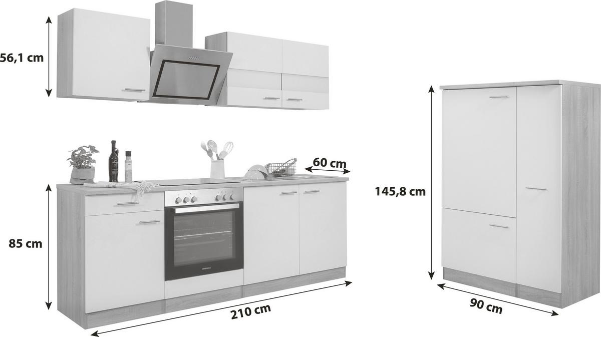 Küchenblock Merle mit Geräten ca. 300 cm Weiß - Edelstahlfarben/Eichefarben, Basics, Holzwerkstoff/Metall (300cm) - Respekta
