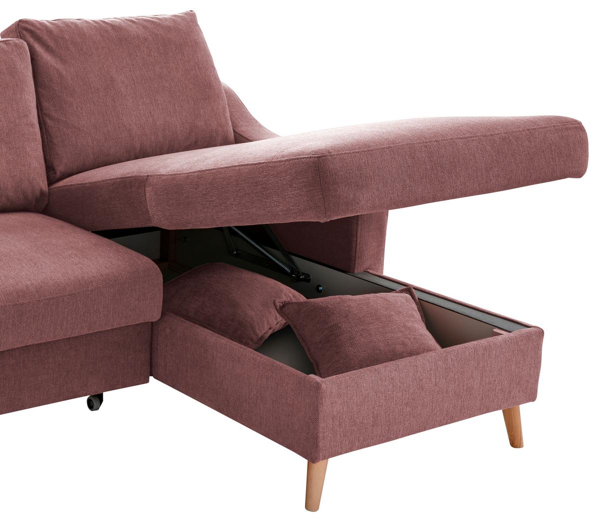 Wohnlandschaft Valentina Rosa Struktur - Rosa/Naturfarben, KONVENTIONELL, Holz/Textil (228/150cm) - P & B
