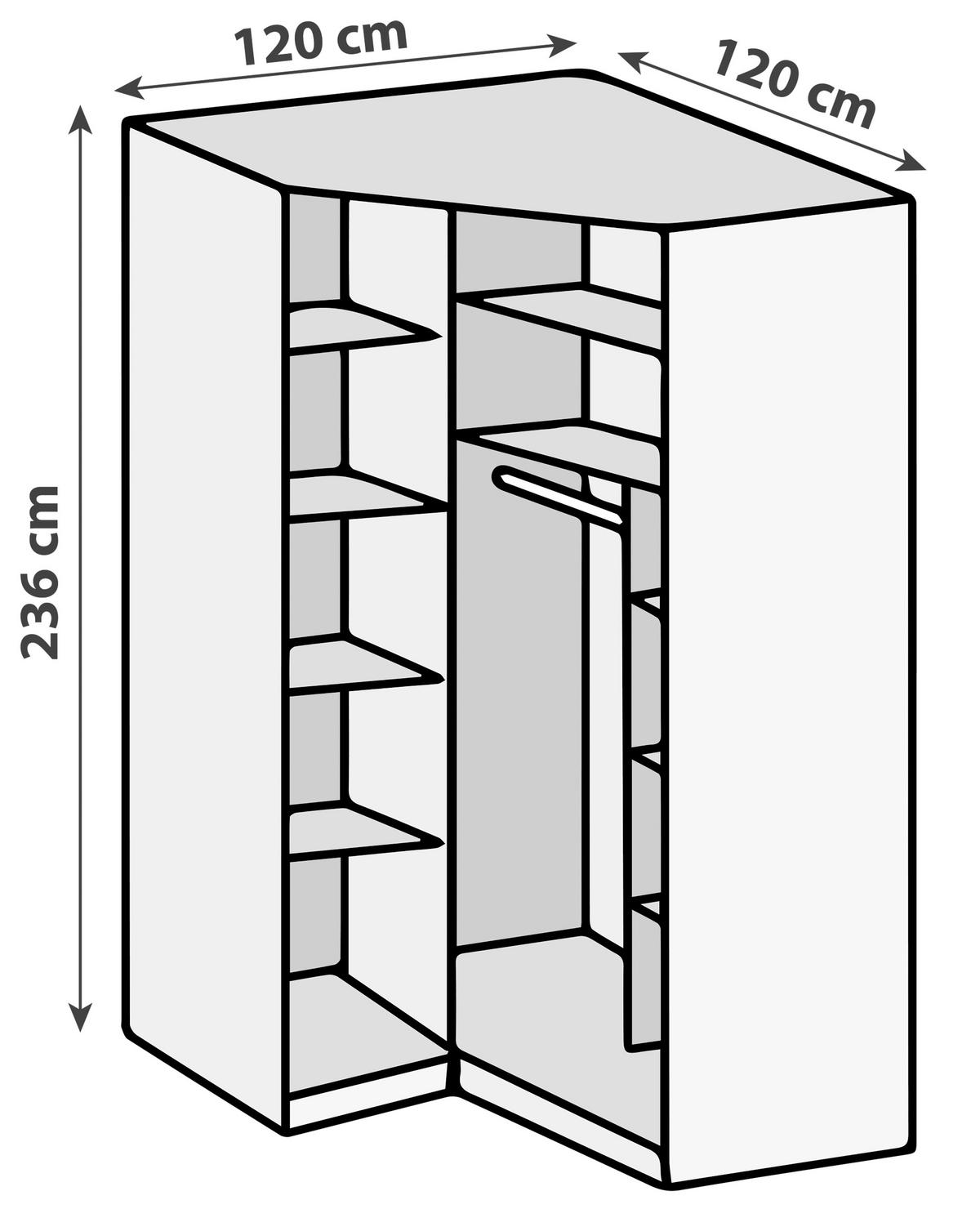 Kutni Ormar Level 36 A - boje hrasta/boje kroma, Moderno, drvni materijal (120cm) - Modern Living