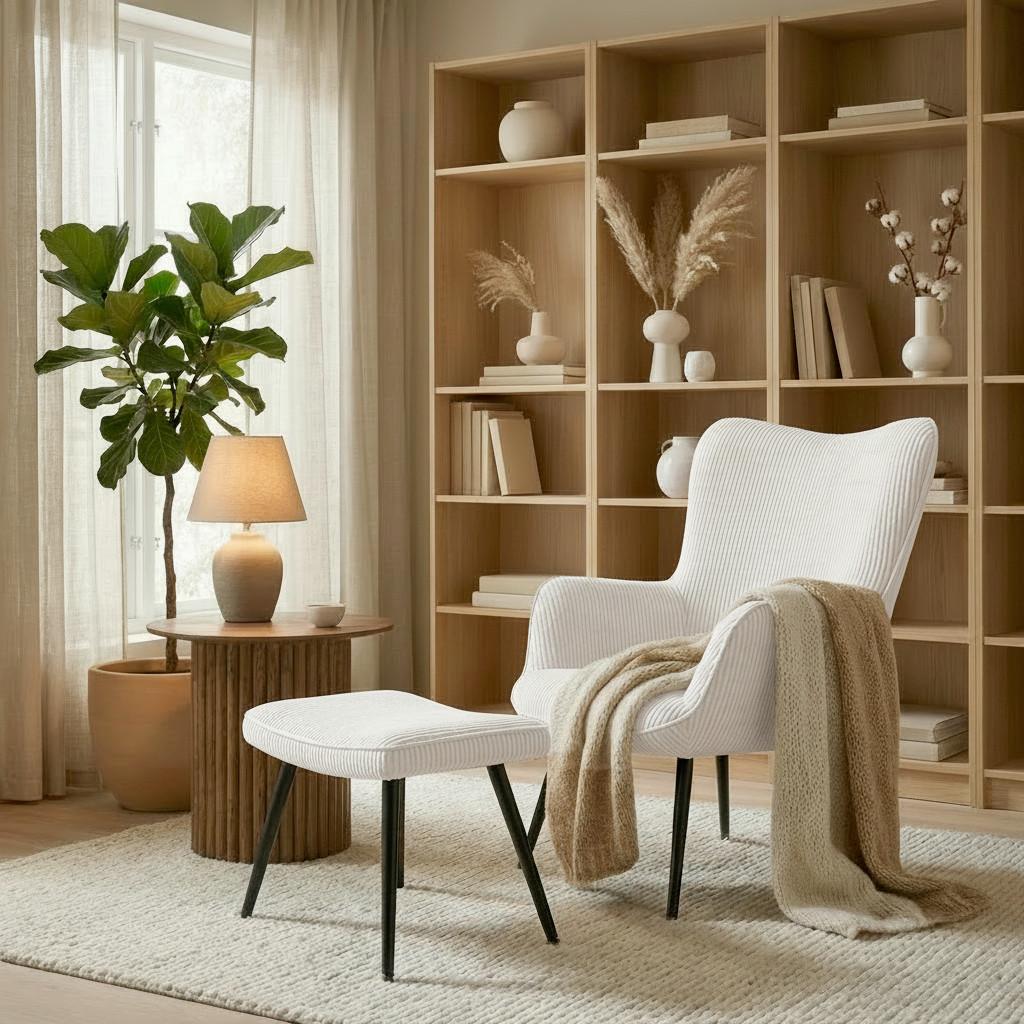 RELAXFÅTÖLJ AURORA - svart/cremefärgad, Modern, metall/trä (68,5/99/90cm) - Bessagi Home