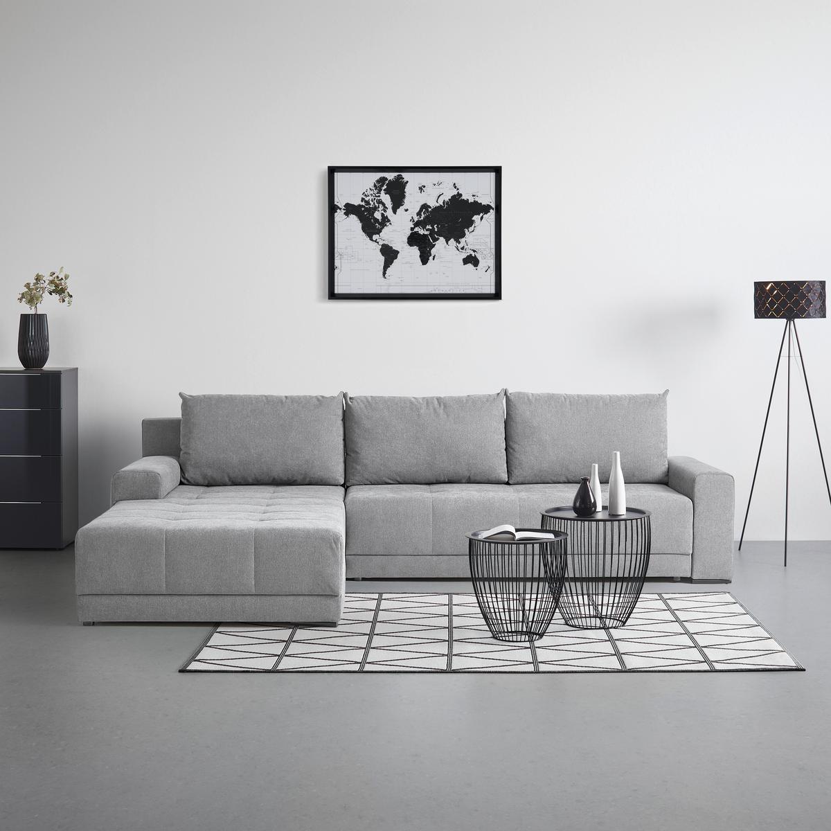 Sedežna Garnitura Adriano, Siva, Ležišče, Predal - siva/črna, Moderno, tekstil (313/91/217cm) - Mömax