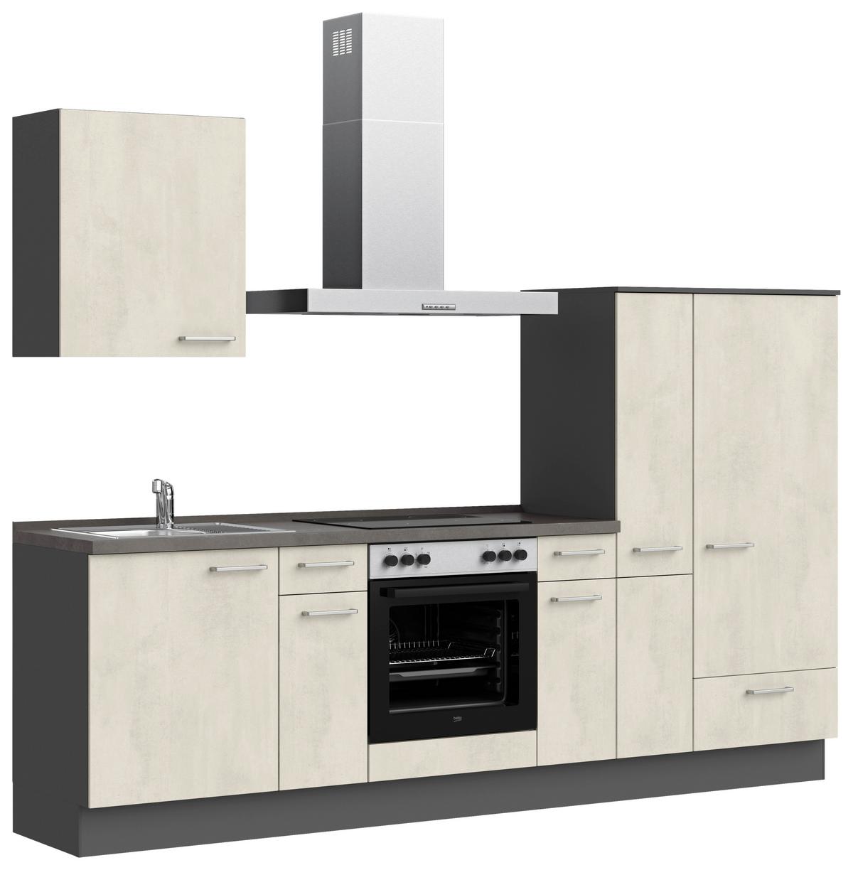Küchenblock Riva Low m. Geräten Weiß - Schieferfarben/Edelstahlfarben, MODERN, Holzwerkstoff/Metall (270cm) - Nobilia