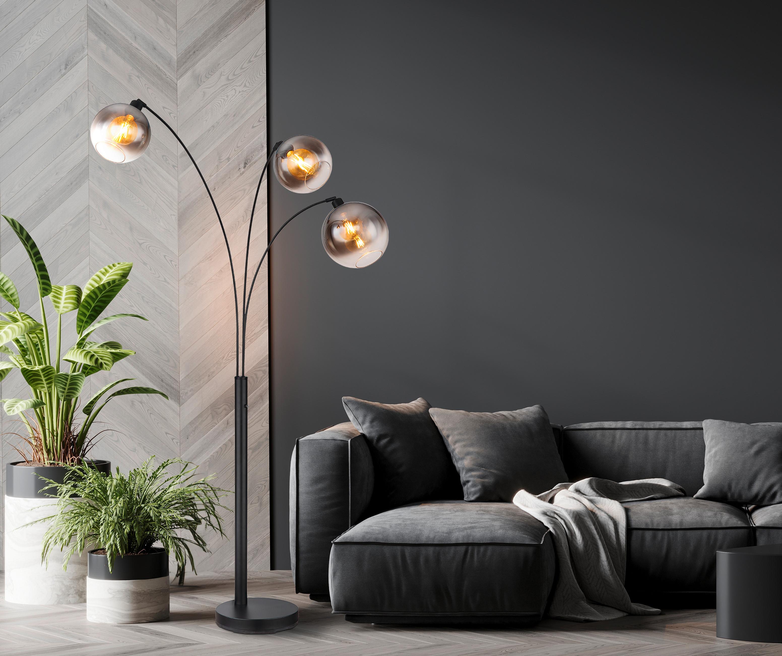 Stehleuchte Newcastle Schwarz max. 60 Watt - Schwarz, Design, Glas/Metall (105/160/200cm) - Globo