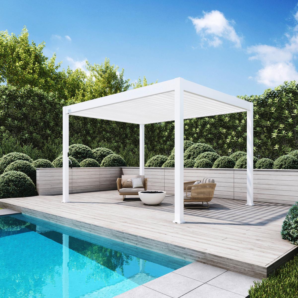 Pergola Superior, Bela, 3x4m - bela/visoki sijaj, Basics, kovina (300/255/400cm) - Gardenson