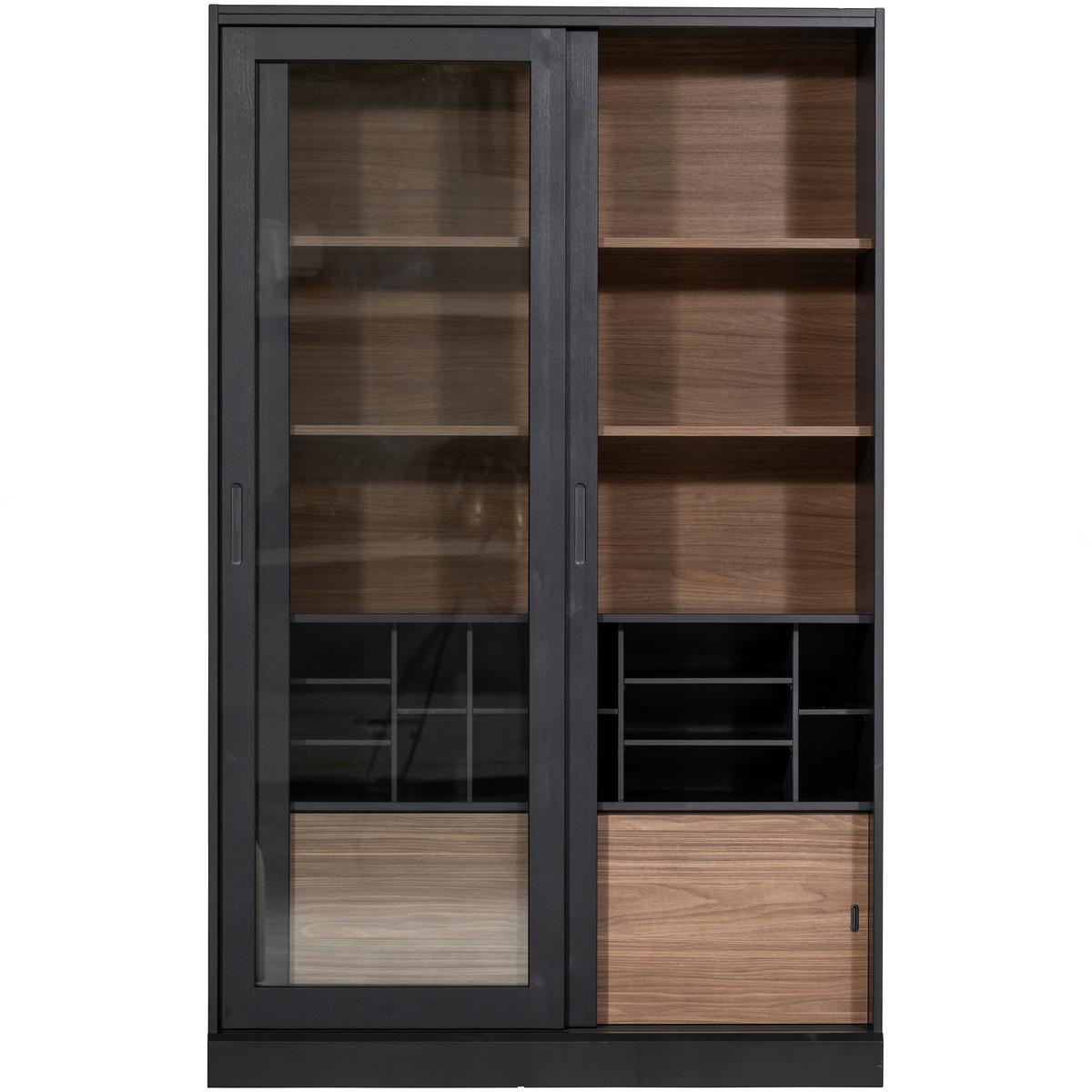 Vitrine James Schwarz/Walnussfarben B: 125cm - Nussbaumfarben/Walnussfarben, Design, Glas/Holz (125/200/57cm) - Livetastic