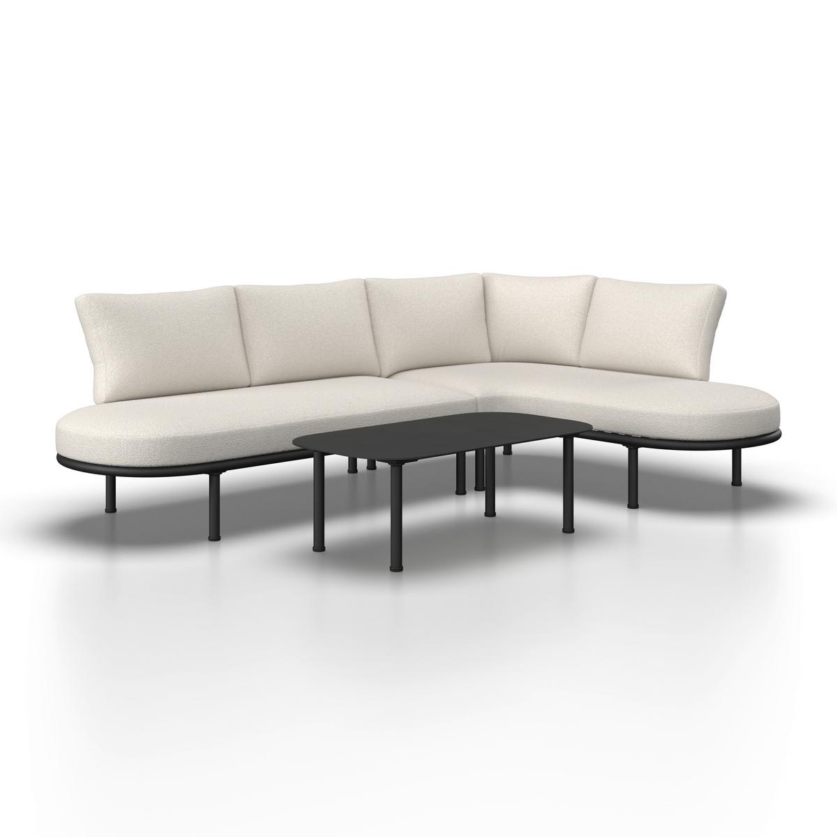 Loungegarnitur Charlotta Creme Metall/Outdoorstoff +Abdeckung - Creme/Schwarz, MODERN, Textil/Metall (242,5/78/75,5cm) - Bessagi Garden