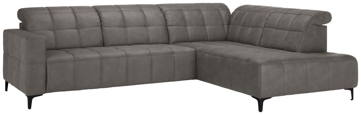 Ecksofa Panama rechts Greige - Greige/Schwarz, KONVENTIONELL, Textil/Metall (304/89-102/216cm) - Premium Living