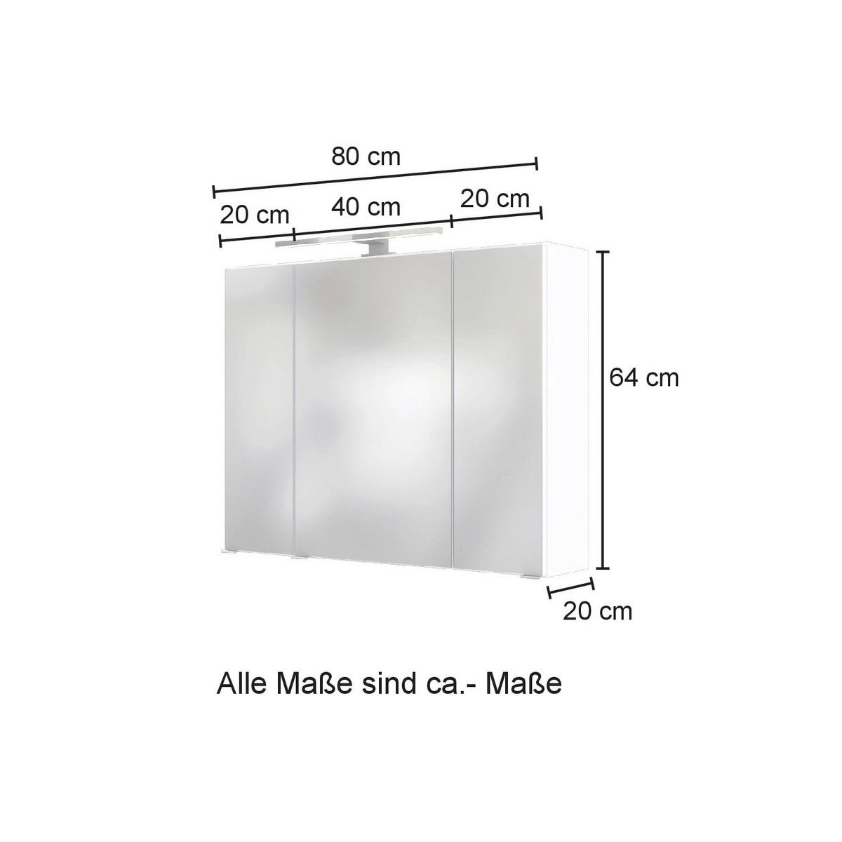 Spiegelschrank Helsinki mit LED 3-türig ca. 80x64x20 cm - Chromfarben, KONVENTIONELL, Glas/Holzwerkstoff (80/64/20cm) - Held