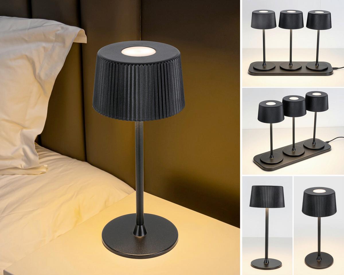 Akku-Tischleuchte Thremo Schwarz, 3er Set - Schwarz/Weiß, MODERN, Kunststoff/Metall (11/30/21,1cm) - Mömax