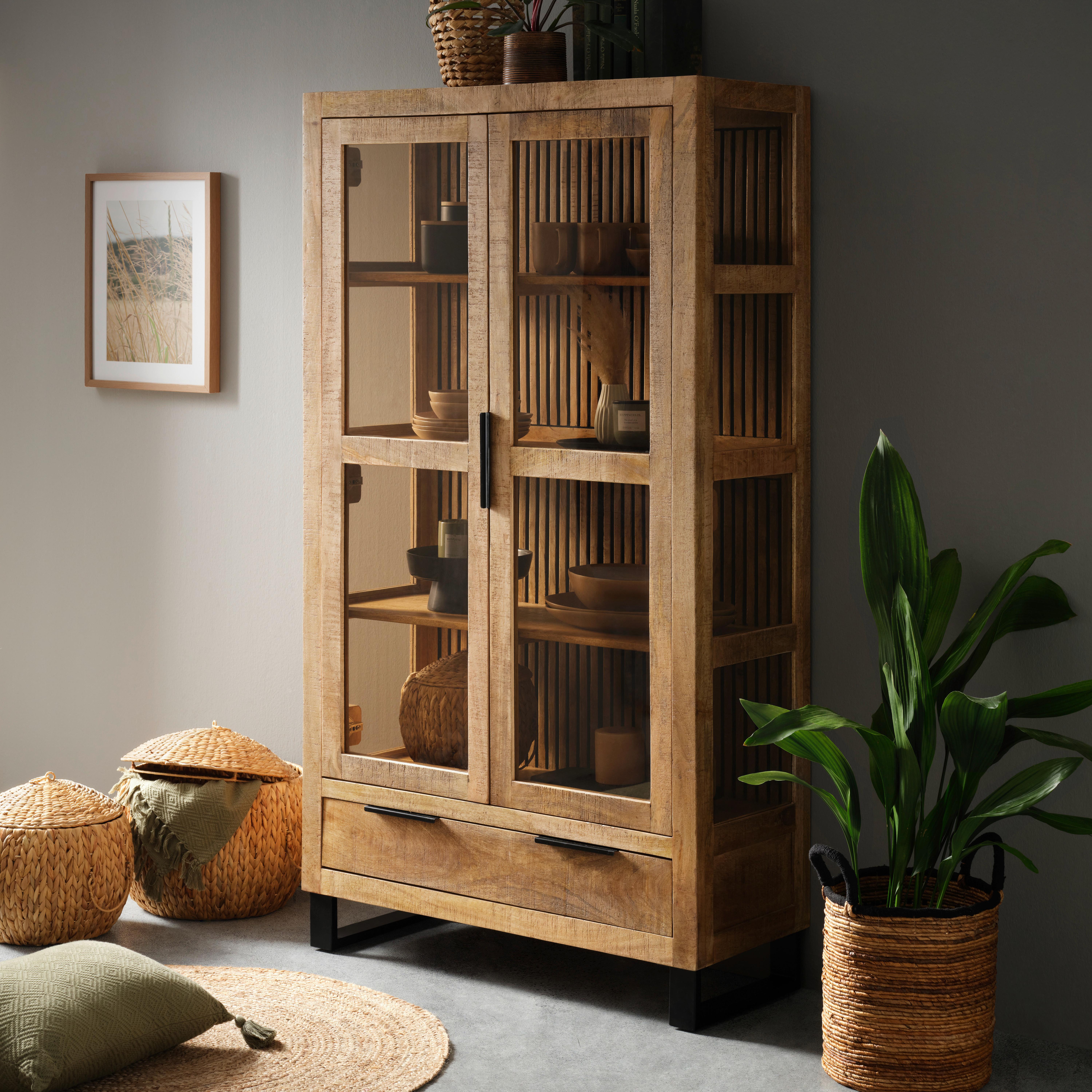 Vitrine Everest in Naturfarben/Schwarz - Schwarz/Naturfarben, Natur, Glas/Holz (100/180/40cm) - Mömax