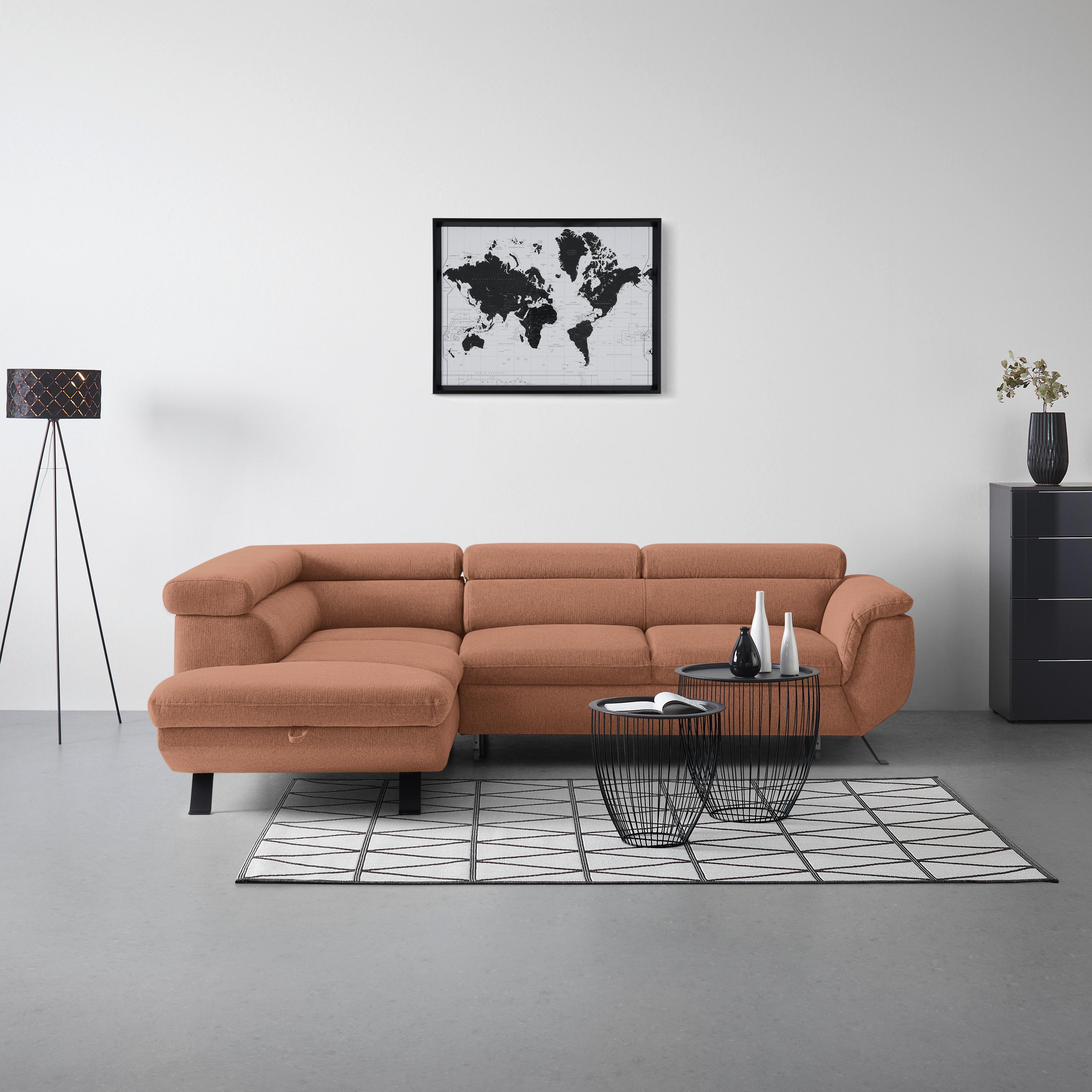 Ecksofa Raven Aprikose - Aprikose/Schwarz, MODERN, Textil/Metall (198/257cm) - Mömax