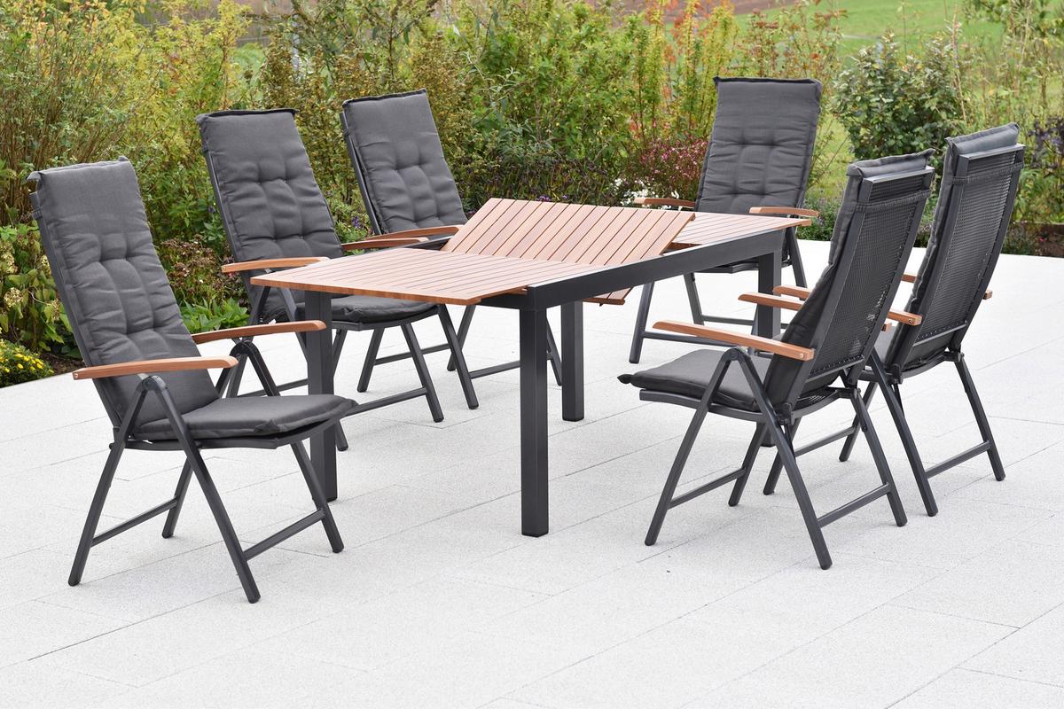 Gartentischgruppe Thasos 13-tlg. Graphitfarben - Graphitfarben/Naturfarben, KONVENTIONELL, Textil/Metall - Gardenson