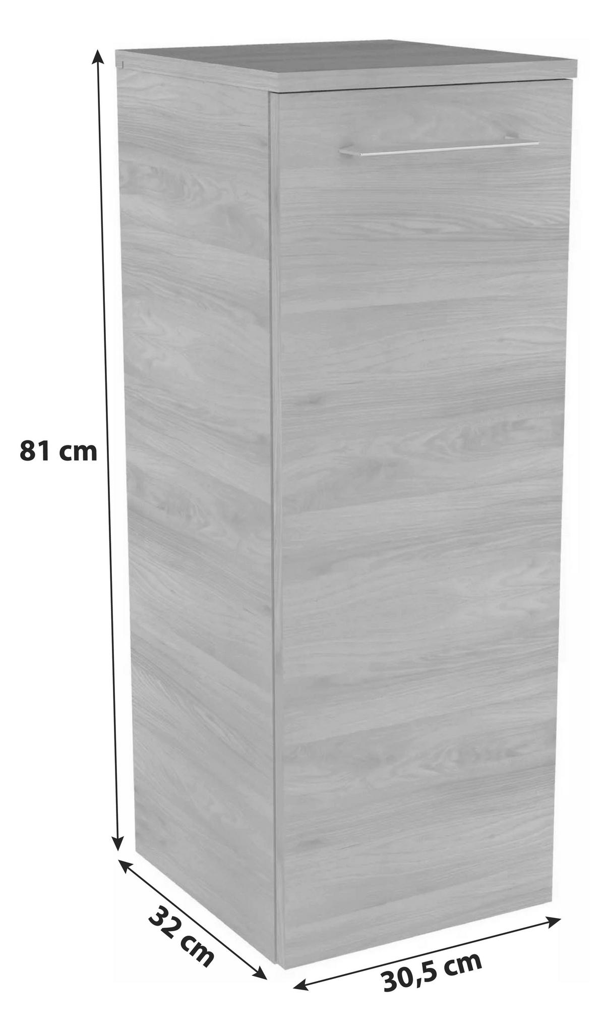 Midischrank "Lima" , esche - Chromfarben/Eschefarben, MODERN, Glas/Holzwerkstoff (30,5/81/32cm) - MID.YOU