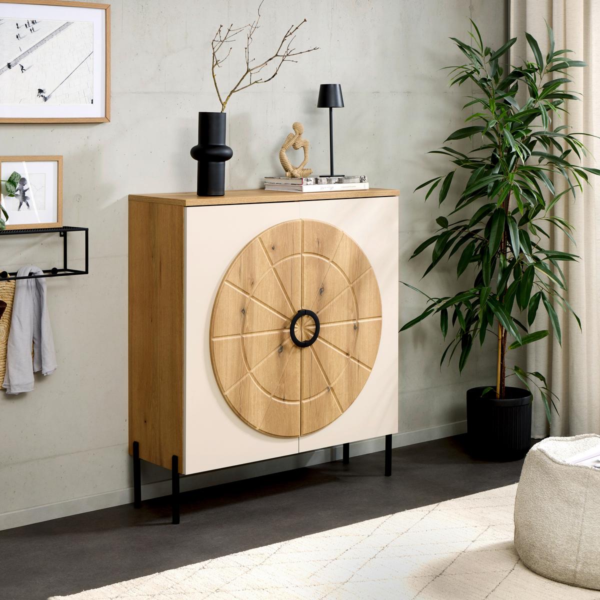 Komoda Hong Kong - kašmir/boje hrasta, Trend, drvni materijal/metal (100/113/37,5cm) - Modern Living