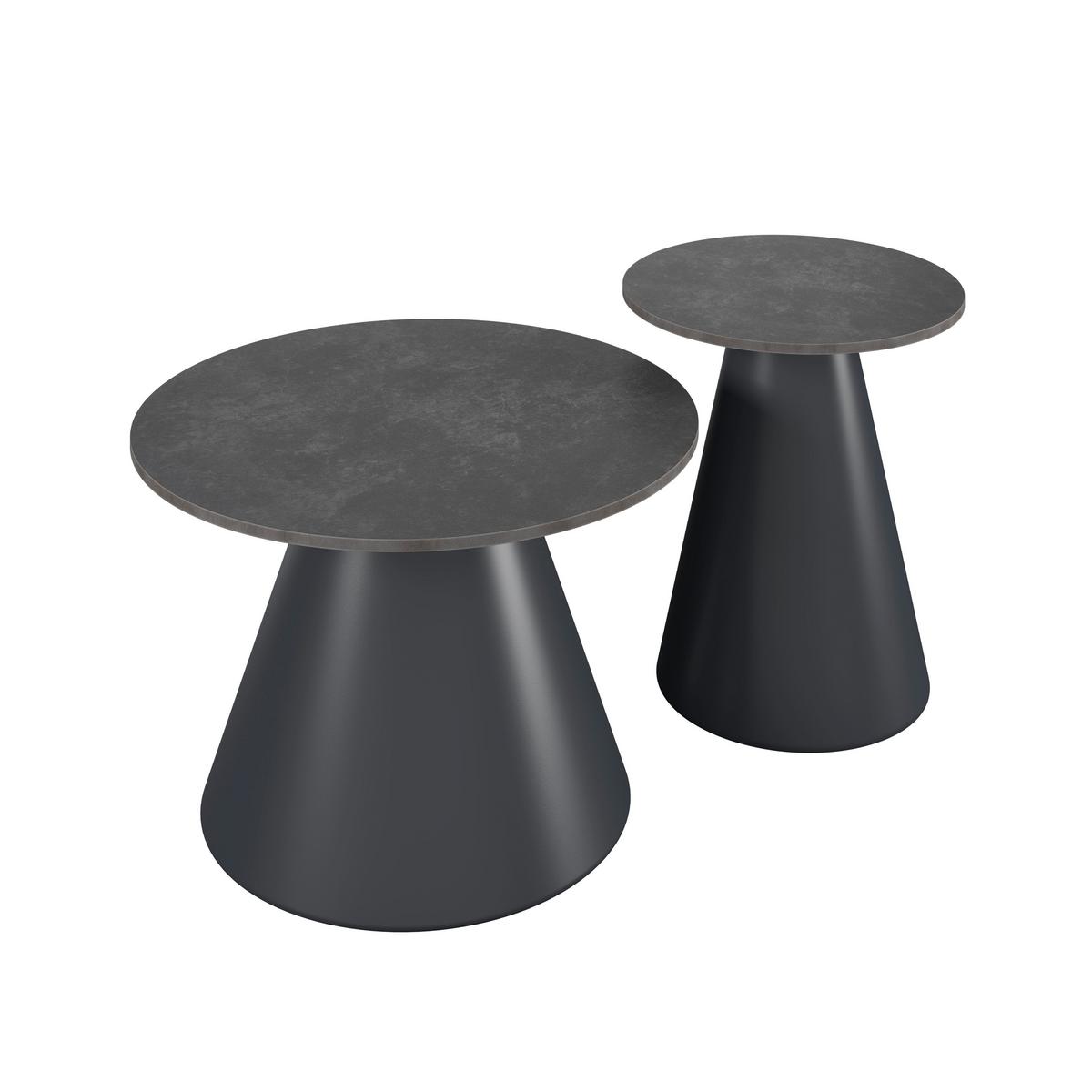 Couchtisch Mila 2er Set Dunkelgrau/Schwarz - Dunkelgrau/Schwarz, MODERN, Stein/Metall - Bessagi Home