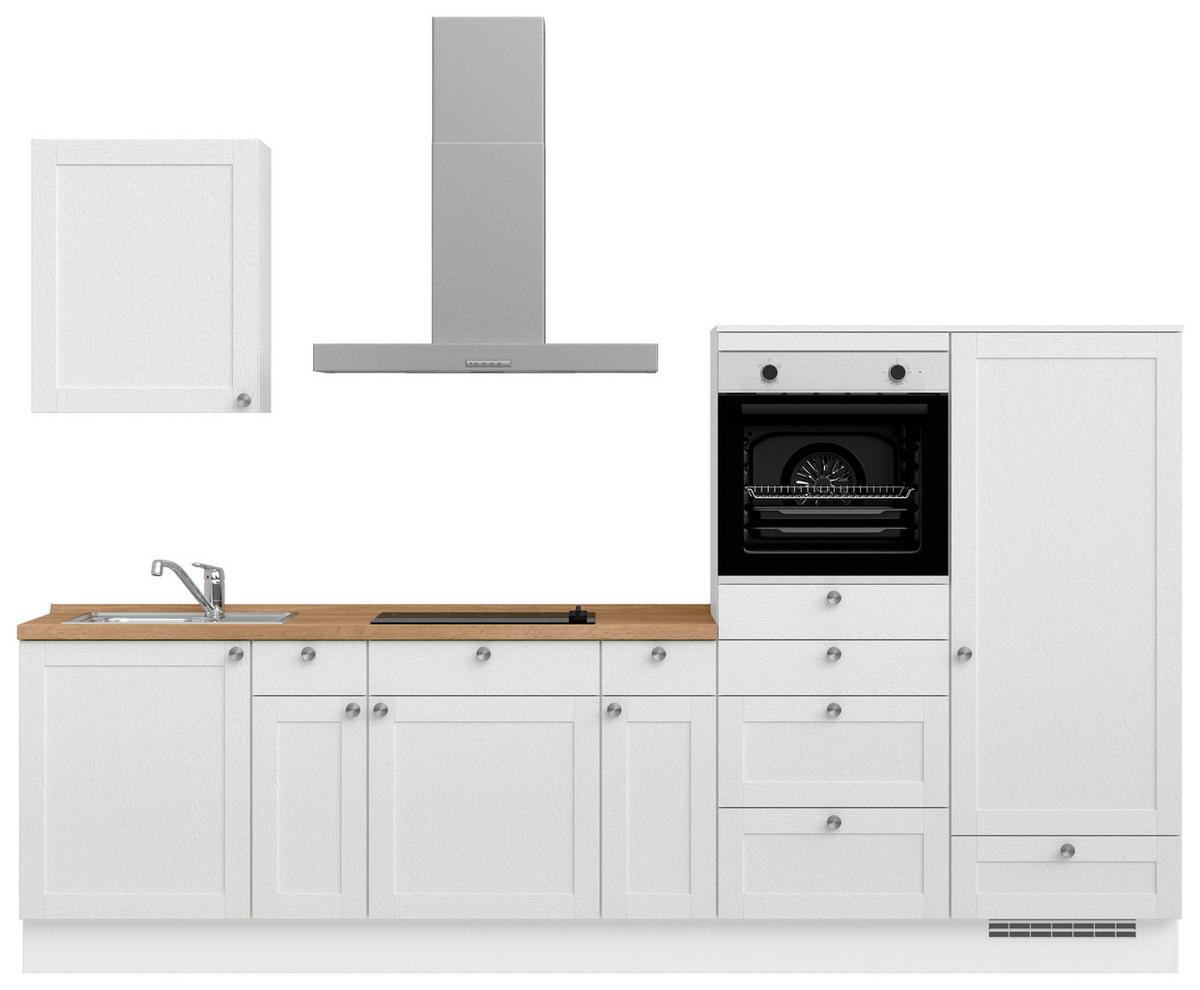 Küchenleerblock Frame Low o. Geräte Weiß - Edelstahlfarben/Eichefarben, MODERN, Holzwerkstoff/Metall (300cm) - Nobilia