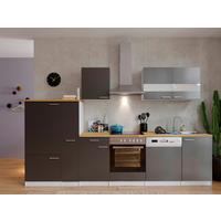 Küchenzeile Economy m. Geräten Grau/Nussbaum B: ca. 310 cm - Edelstahlfarben/Nussbaumfarben, Basics, Holzwerkstoff/Metall (310cm) - Respekta