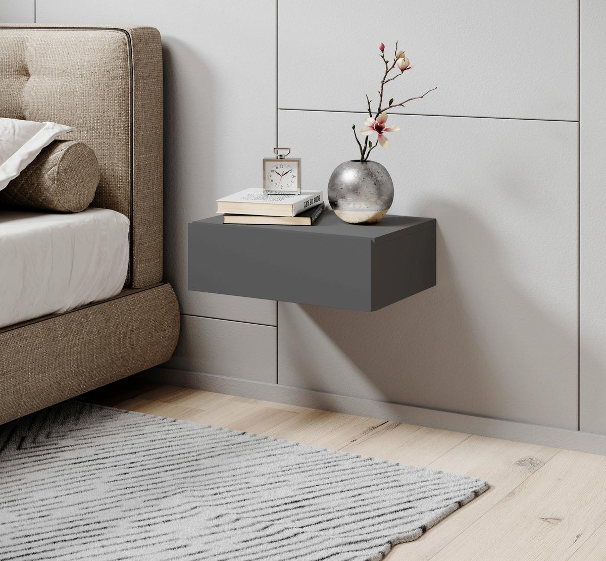SZAFKA NOCNA TAJO - kolor grafitowy, Modern, materiał drewnopochodny (42/14/30cm) - Livetastic