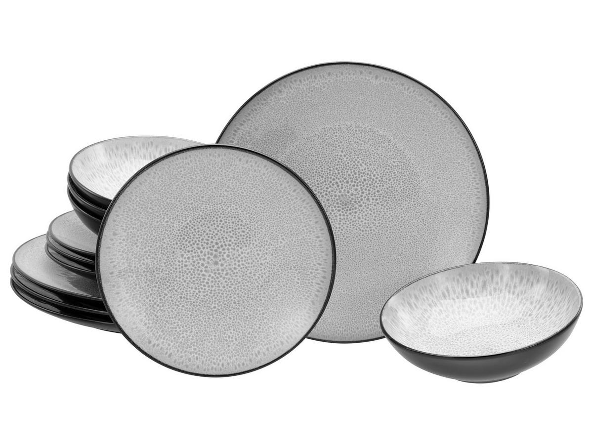 Jedilni Servis Malmö, 12-Delni - črna/sivobela, Basics, keramika - Creatable