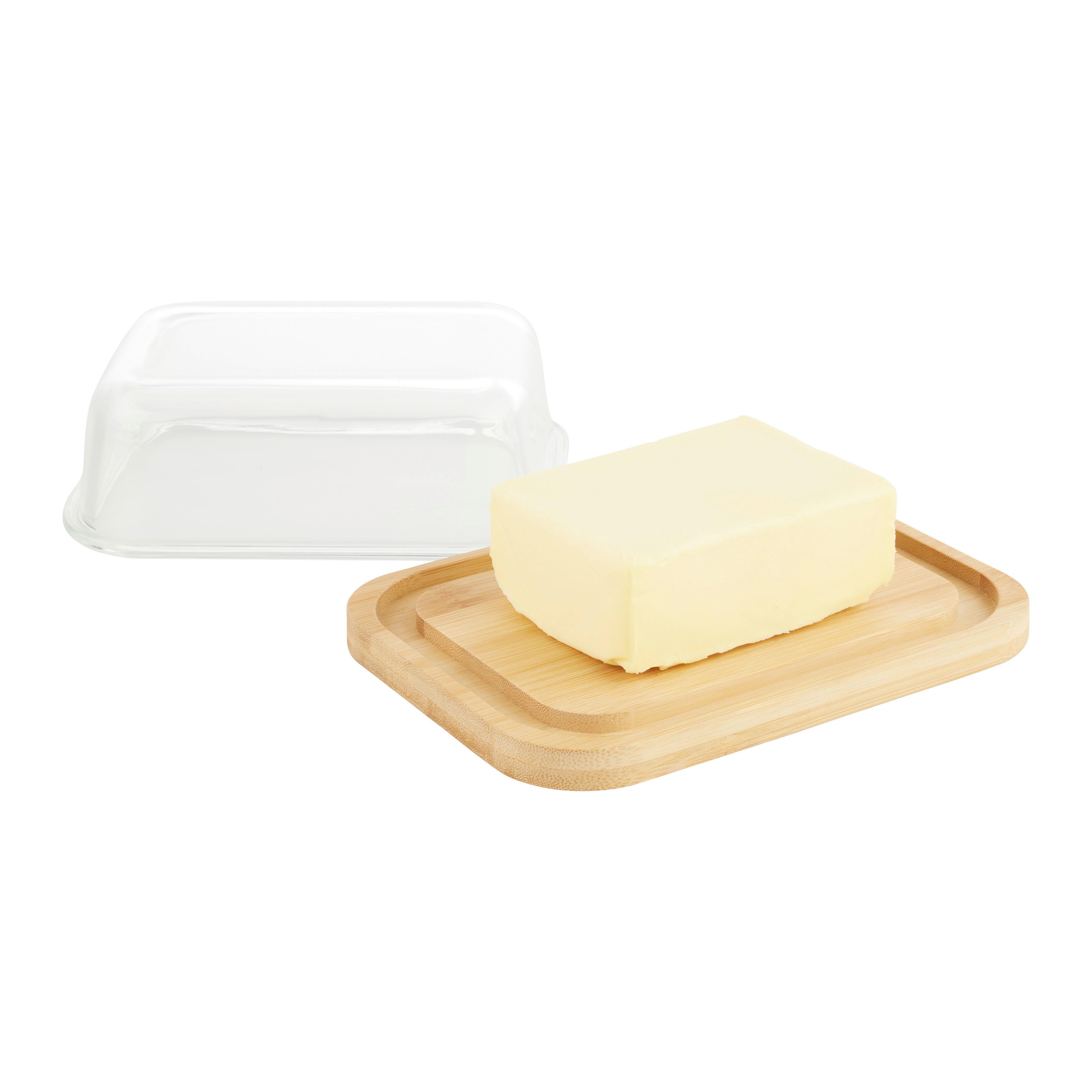 Butterdose Hedvig Naturfarben/Transparent - Transparent/Naturfarben, MODERN, Glas/Holz (17/12,5/5,3cm) - Mömax