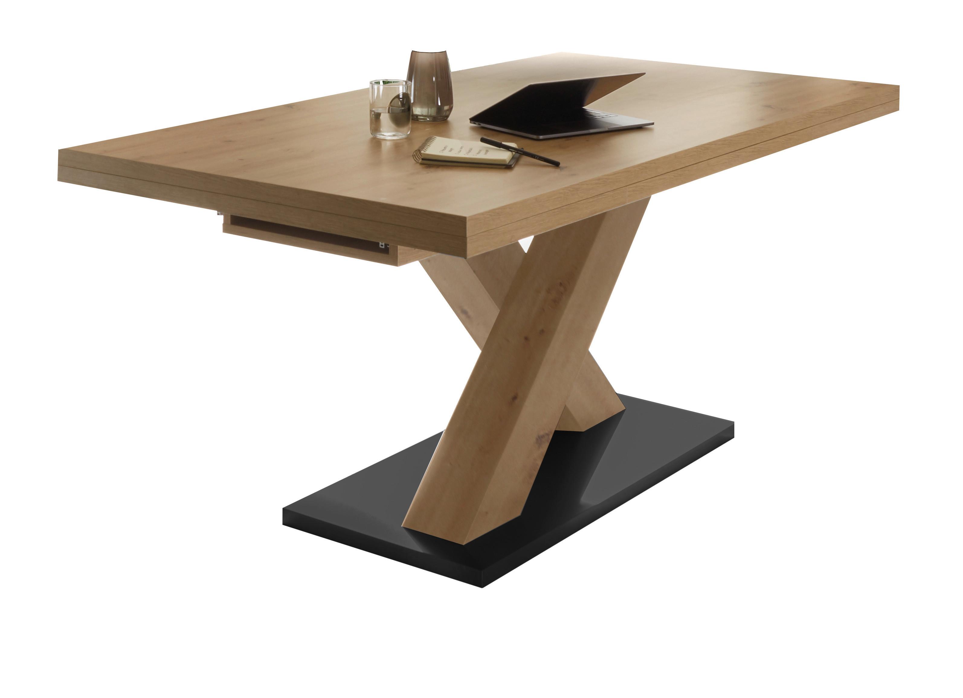 Ausziehtisch in Schwarz/Eiche Artisan - Schwarz/Eiche Artisan, Modern, Holzwerkstoff (180-280/90/76cm) - Mömax