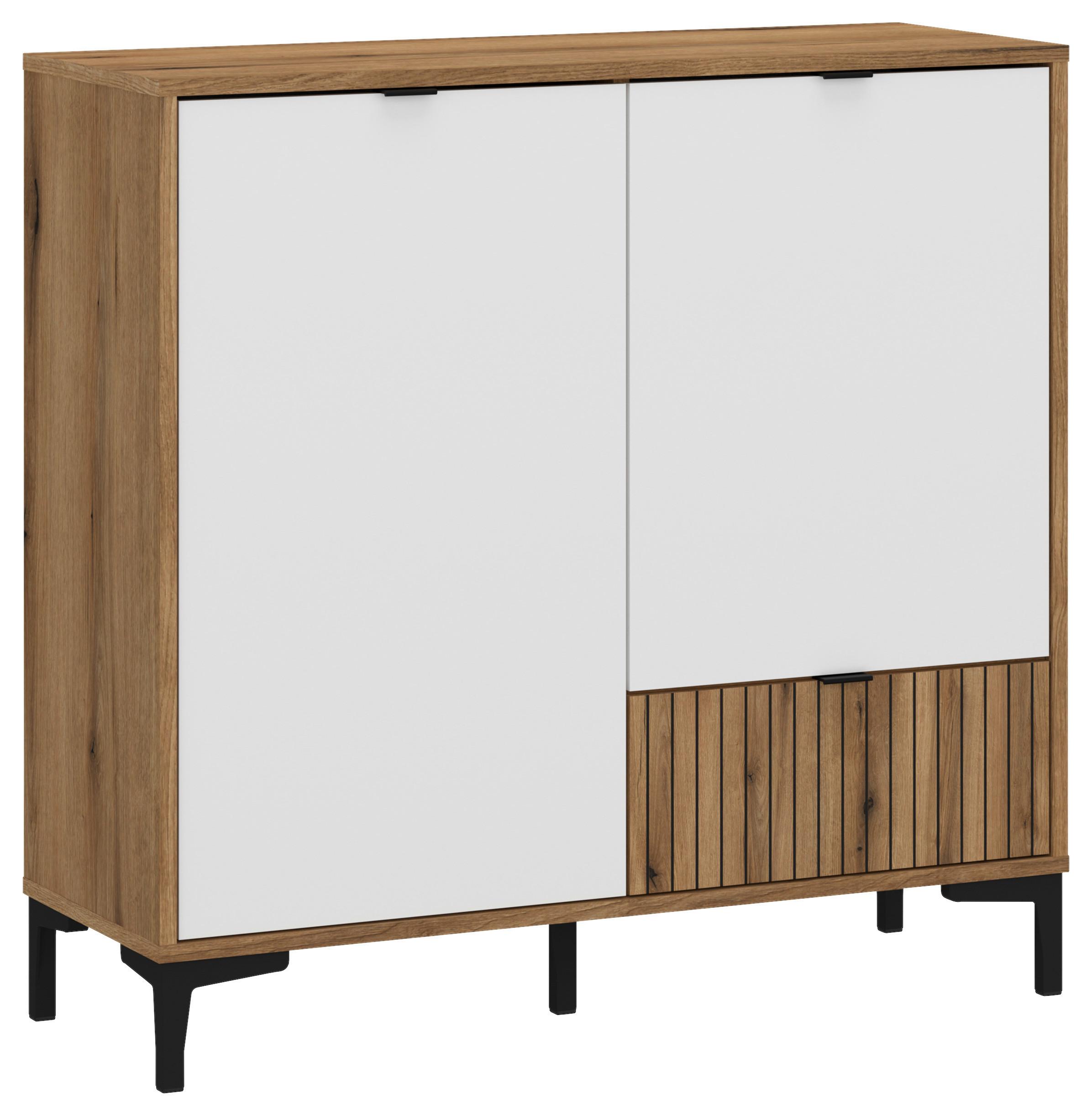 Comodă RICKO - alb/culoare lemn stejar, Trend, material pe bază de lemn (91,6/92,4/40cm) - Modern Living