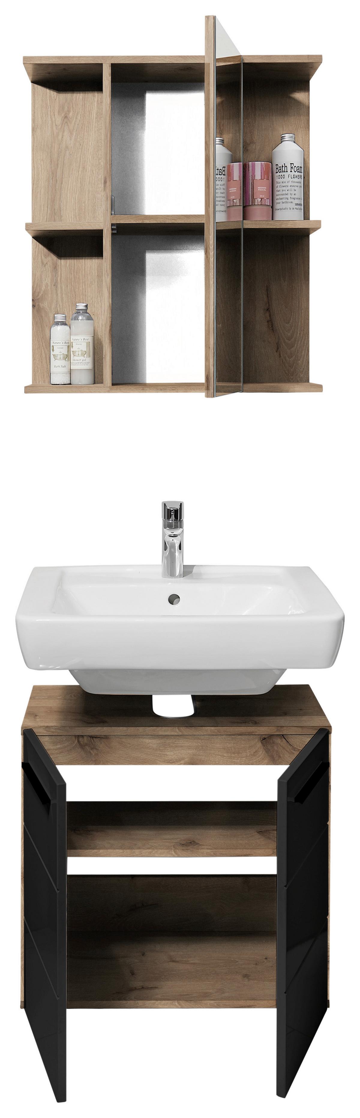 SZAFKA POD UMYWALKĘ VISTA - kolor dębowy/czarny, Basics, materiał drewnopochodny/tworzywo sztuczne (60/62/31cm) - MID.YOU