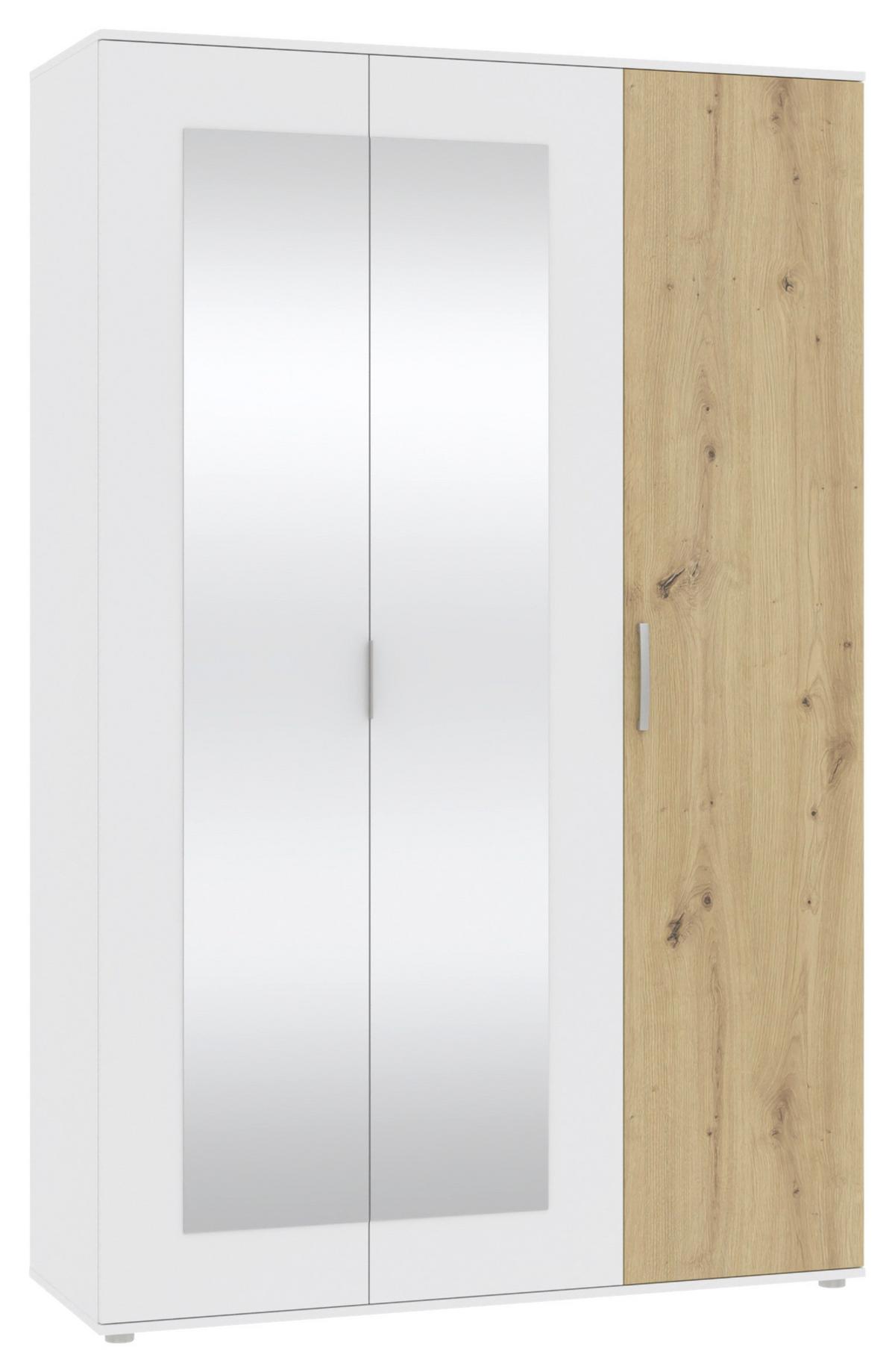 Drehtürenschrank Jan Weiß/Eiche Artisan - Chromfarben/Weiß, KONVENTIONELL, Glas/Holzwerkstoff (135/210/52cm) - Mömax