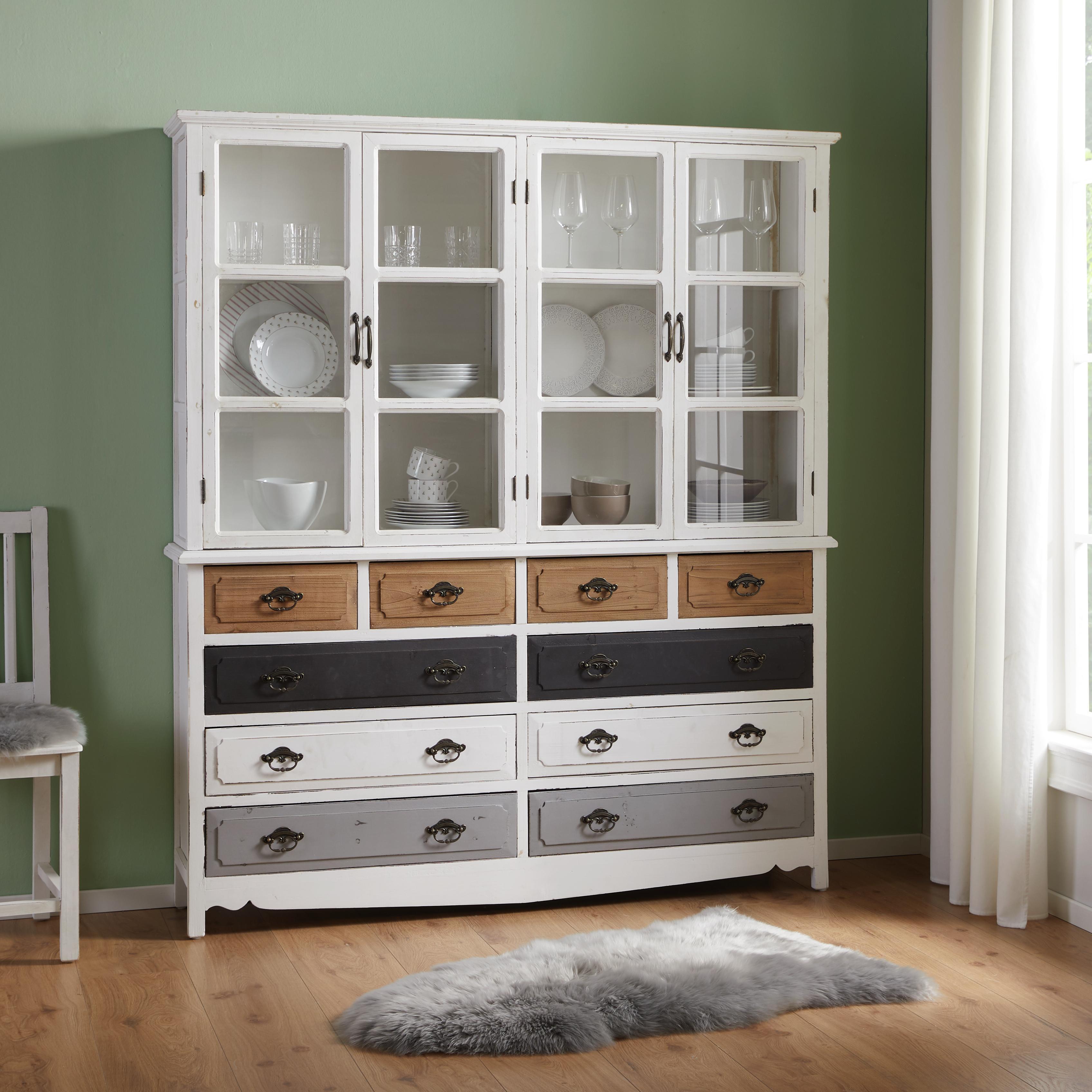 Kredenz in Braun/Grau/Weiß 'Florina' - Braun/Weiß, MODERN, Glas/Holz (150/175/32cm) - Bessagi Home