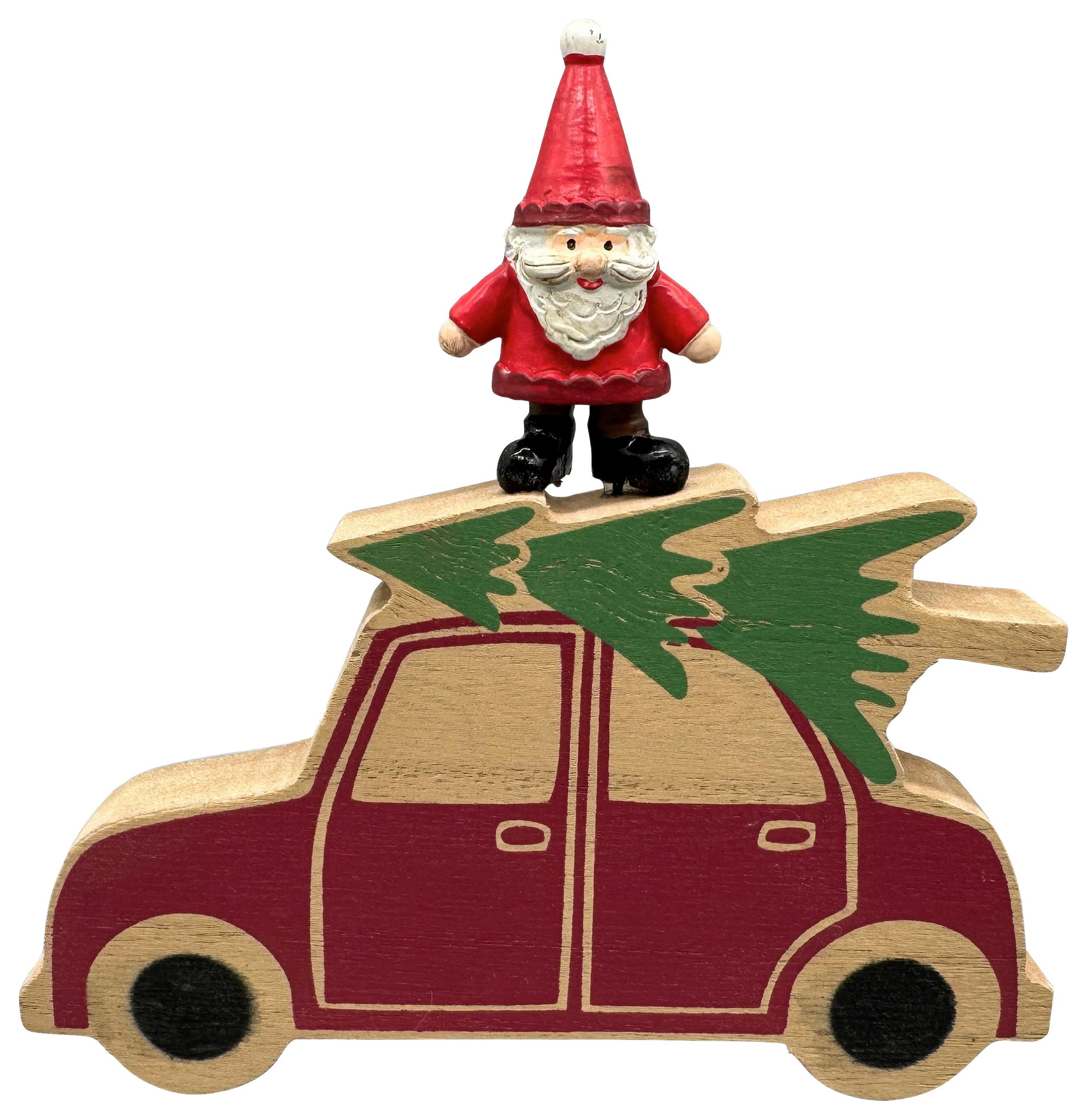 Vehicul decorativ Santa -Paz- - verde/roșu, Konventionell, plastic/material pe bază de lemn (14/13,5/1,5cm) - Mömax