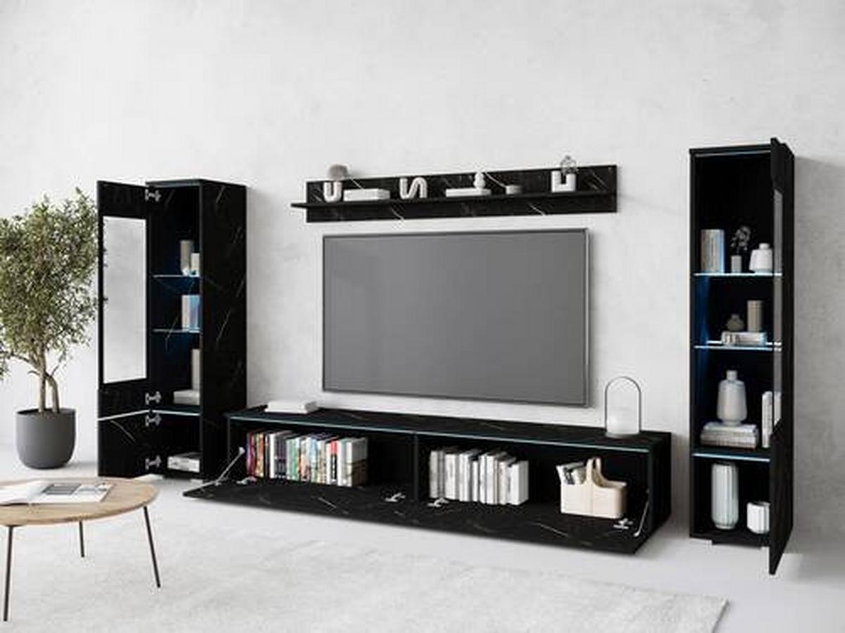 Dnevni Regal Vera, Črna Marmorirana, 4-Delno, Led - siva/barve skrilavca, Design, umetna masa/steklo (240/130/33cm) - Livetastic