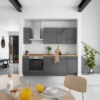 Küchenblock Flash Low m. Geräten Schieferfarben - Schieferfarben/Edelstahlfarben, MODERN, Holzwerkstoff/Metall (240cm) - Nobilia