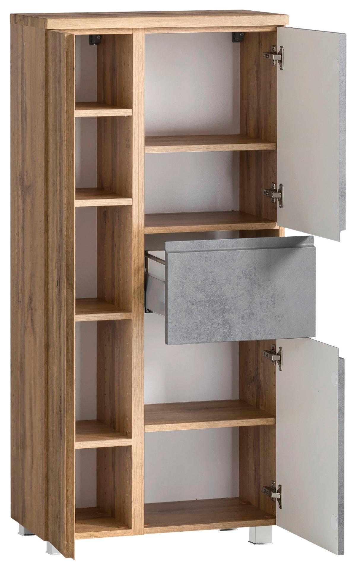 Midischrank Varese ca. 65x130 cm Hellgrau/Eiche - Eiche Wotan/Silberfarben, MODERN, Holzwerkstoff/Kunststoff (65/130/35cm) - Held