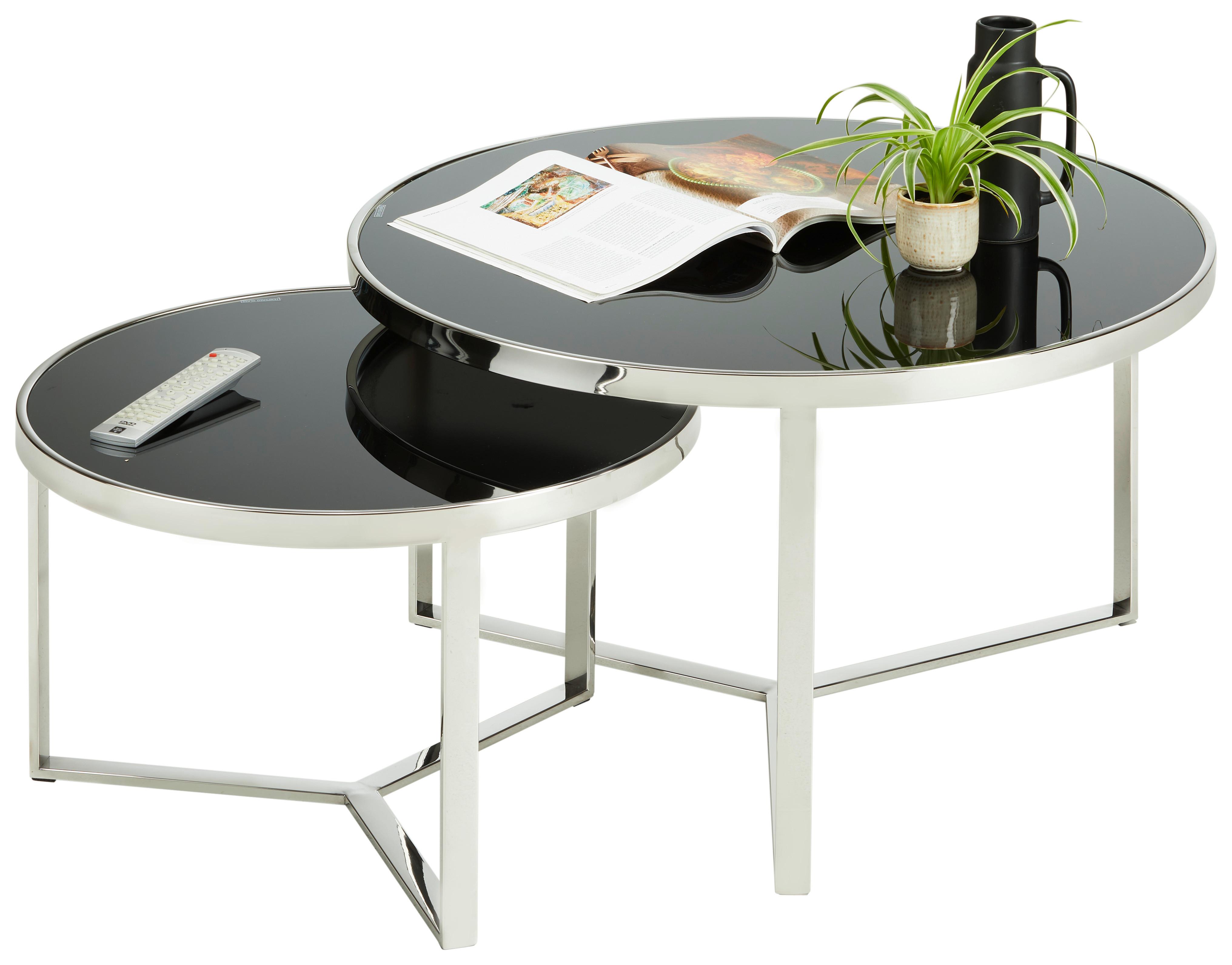 Dohányzóasztal Alfi - nemesacélszínű/fekete, Modern, Üveg/fém (80/60/80/60/46/38cm)