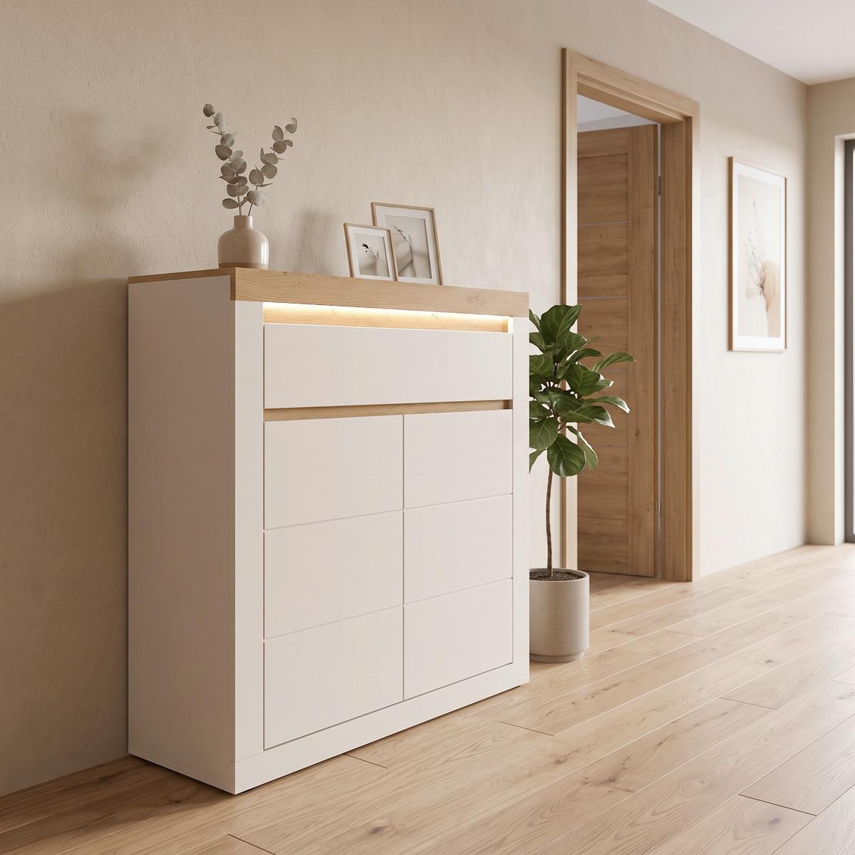 Komoda Naxxar, Kašmir, Osvetlitev - kašmir/barve hrasta, Trend, umetna masa/leseni material (94,2/113,5/34,6cm) - Modern Living