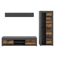 Ansamblu mobilier camera de zi JAM - culoare natur/gri, Design, sticlă/material pe bază de lemn (159/235/35cm) - Modern Living