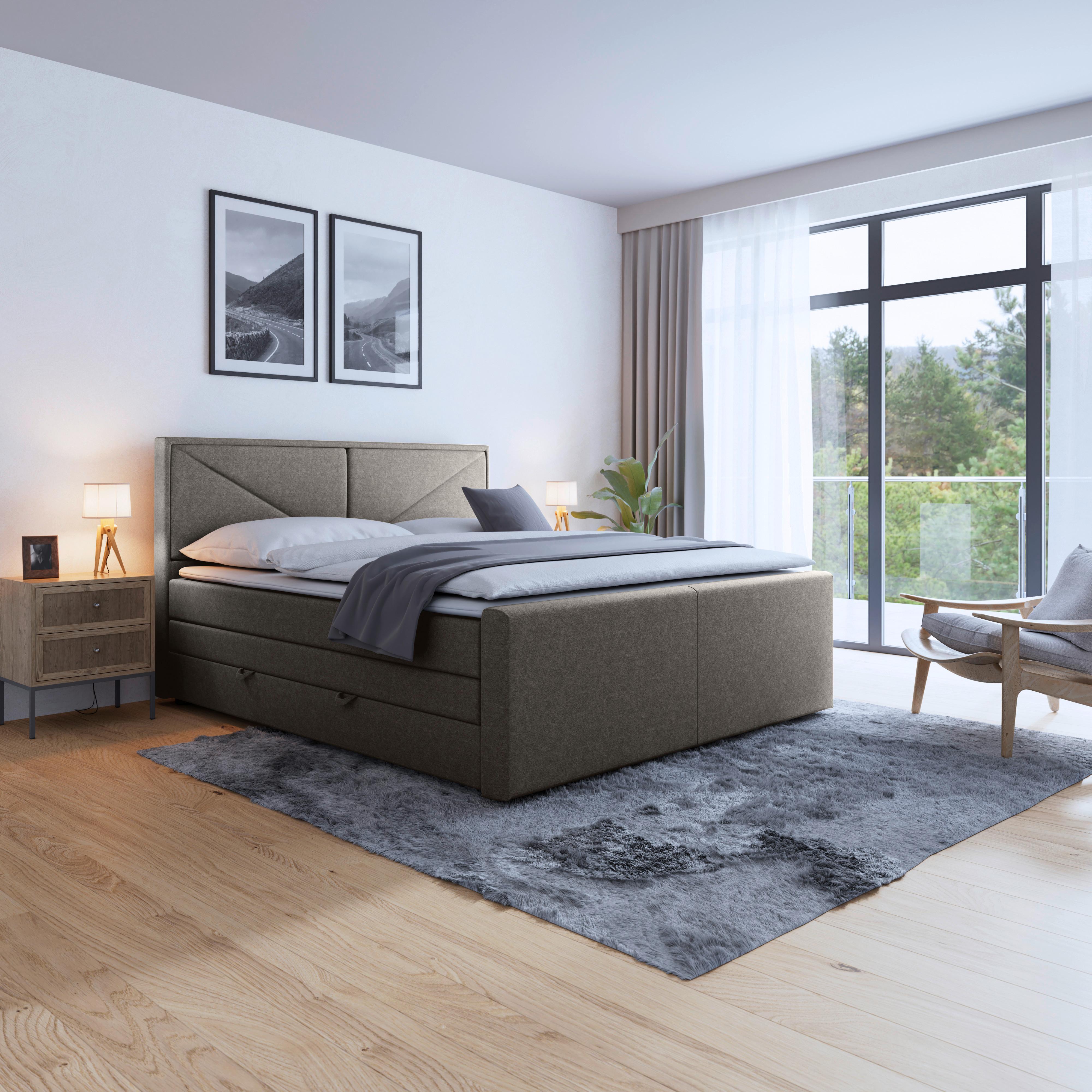 Boxspringbett Lima ca. 180x200 cm Silberfarben - Silberfarben/Schwarz, MODERN, Karton/Holzwerkstoff (180/200cm) - MID.YOU