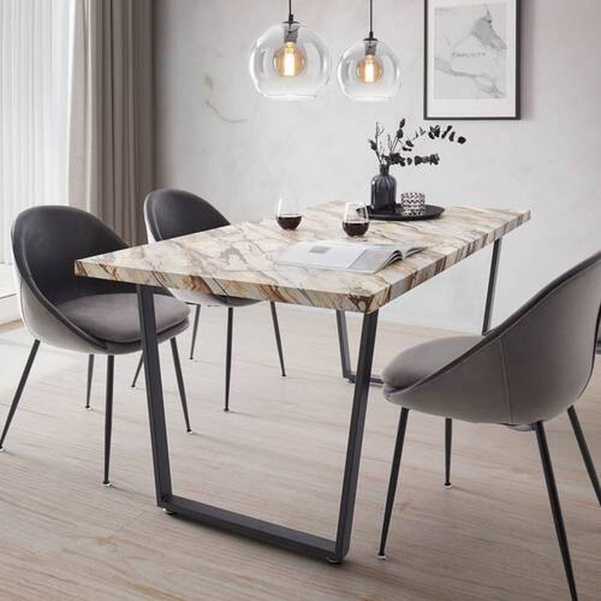 Moderna Jedilna Miza Dave, Videz Marmorja, Črna - črna/bela, Moderno, kovina (160/90/76cm) - Bessagi Home