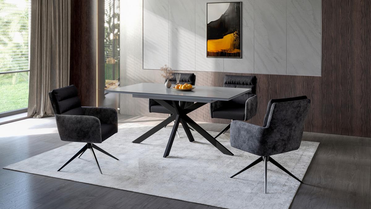 ARMLEHNSTUHL-SET LEANDRA S 2ER-SET - Anthrazit/Schwarz, MODERN, Textil/Metall (63/92/69cm) - MID.YOU