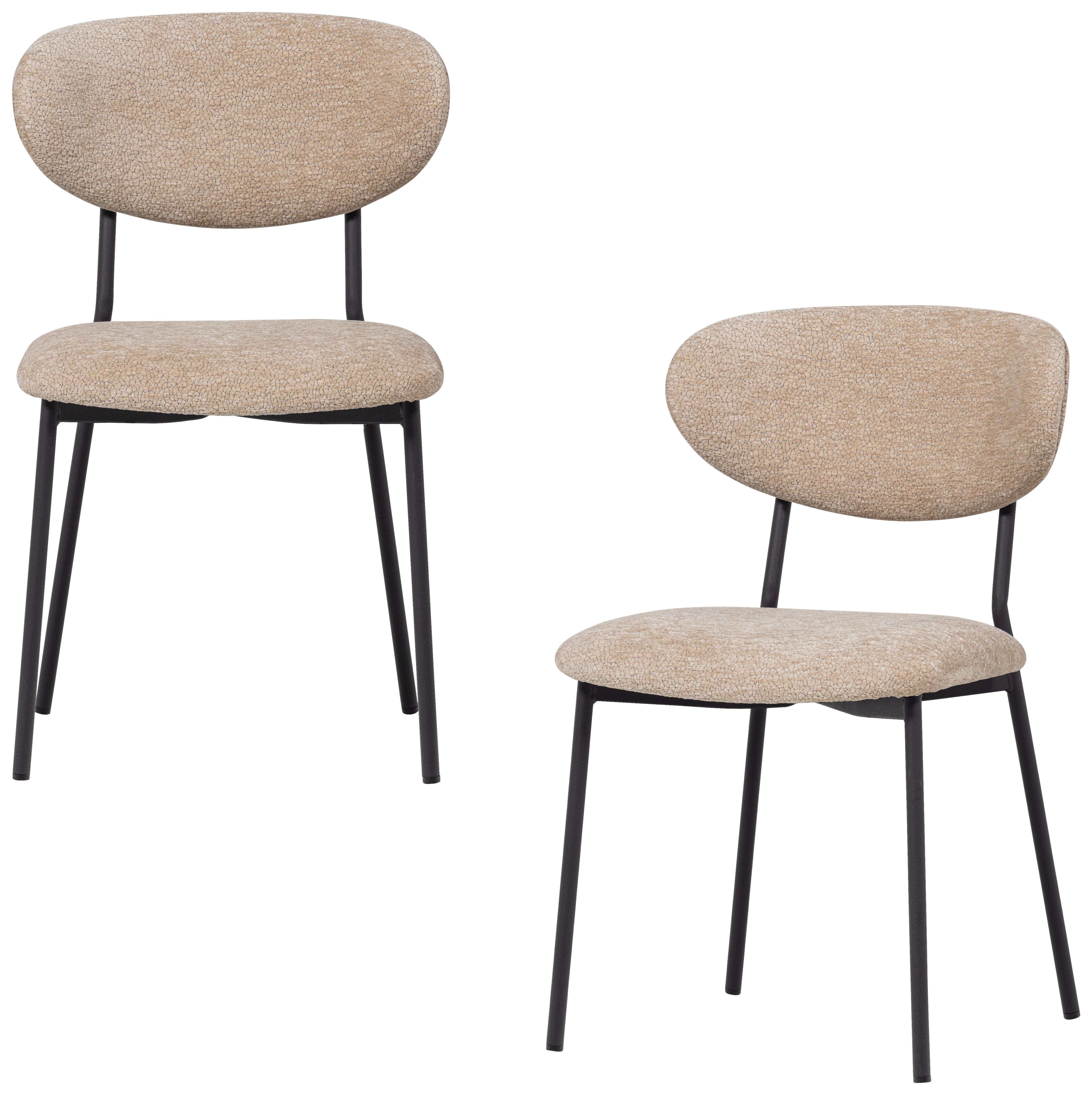 Stuhl-Set Kjeld 2er-Set Naturfarben - Schwarz/Naturfarben, MODERN, Textil/Metall (47/79/53cm) - Livetastic