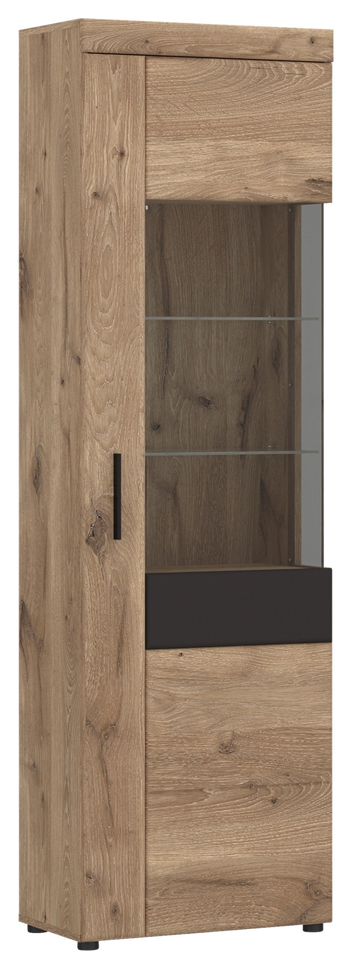 Vitrina Grano, Barva Hrasta, Temno Siva - temno siva/barve hrasta, Trend, umetna masa/steklo (58/195/37,4cm)