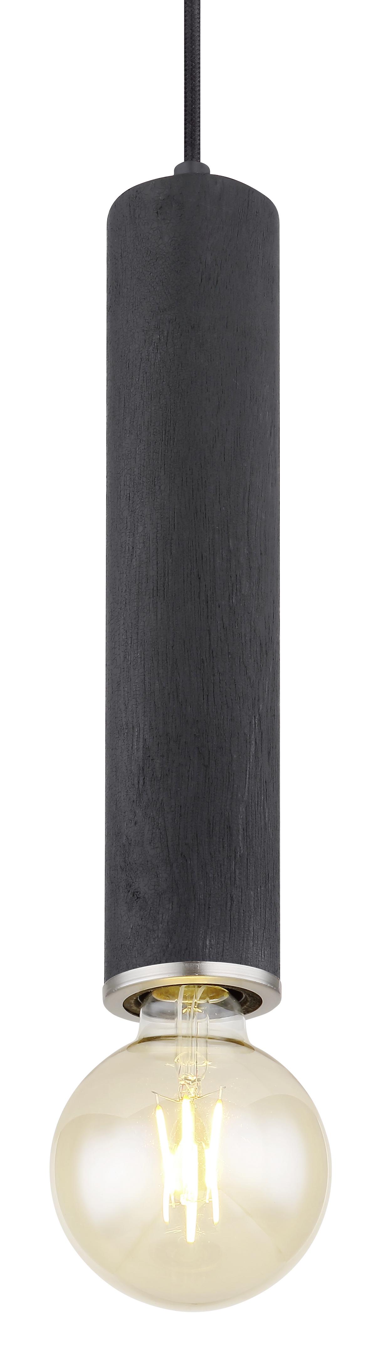 Hängeleuchte Marion in Schwarz max. 60 Watt - Schwarz/Nickelfarben, Basics, Holz/Metall (12/160cm) - Globo