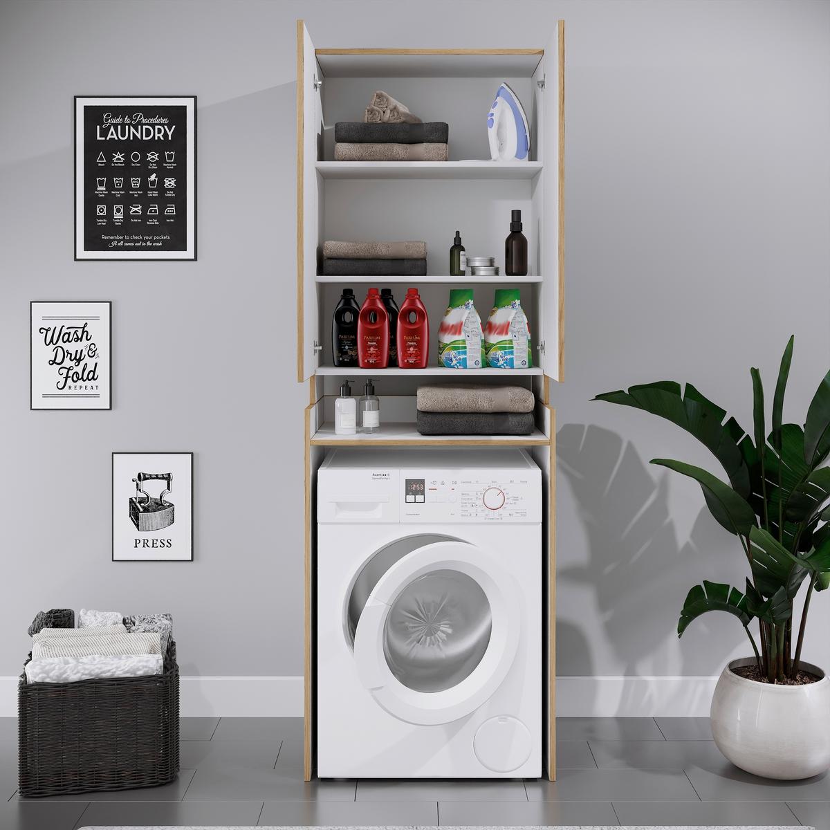 Waschmaschinenschrank Rislo - Honigeiche/Weiss, Trend, Holzwerkstoff (67/200/48cm) - MID.YOU